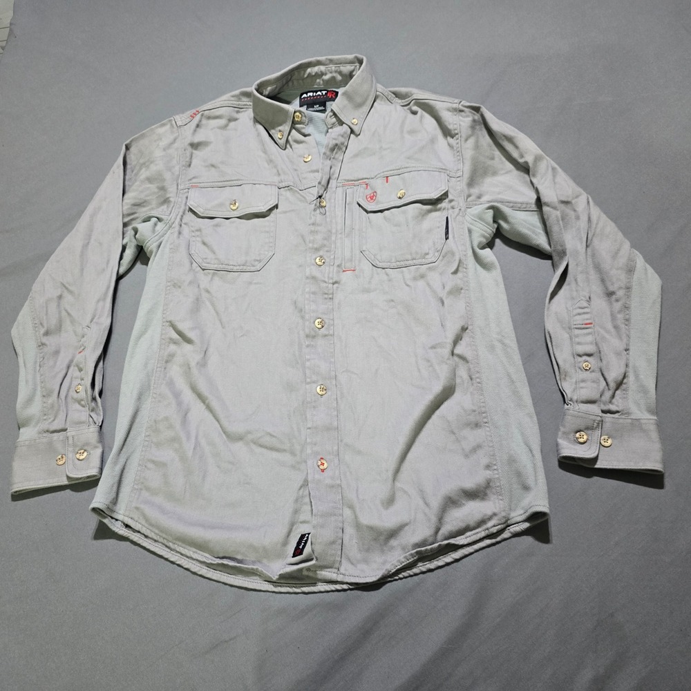 Ariat FR Work Shirt Mens Small Gray Flame Resistant Ventilated Button Down